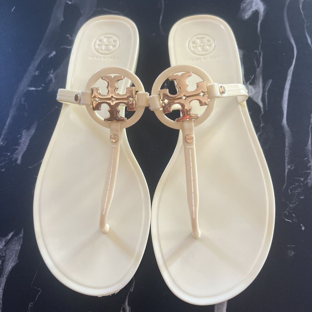 Tory Burch Mini Miller Flat Jelly Thong Sandals US Size 9 Color Ivory
